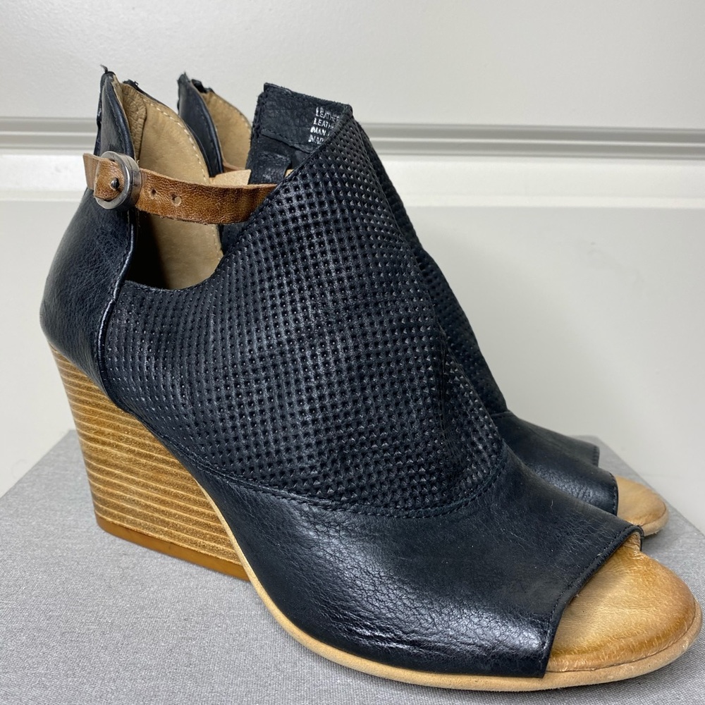 Miz Mooz Leather Open Toe Bootie Wedges